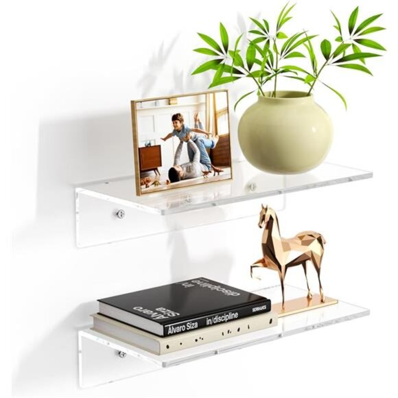 Acrylic Floating Shelves 6-24 Inch,2PCS Clear Shelves for Plant Photo in Bedroom - Picture 1 of 7